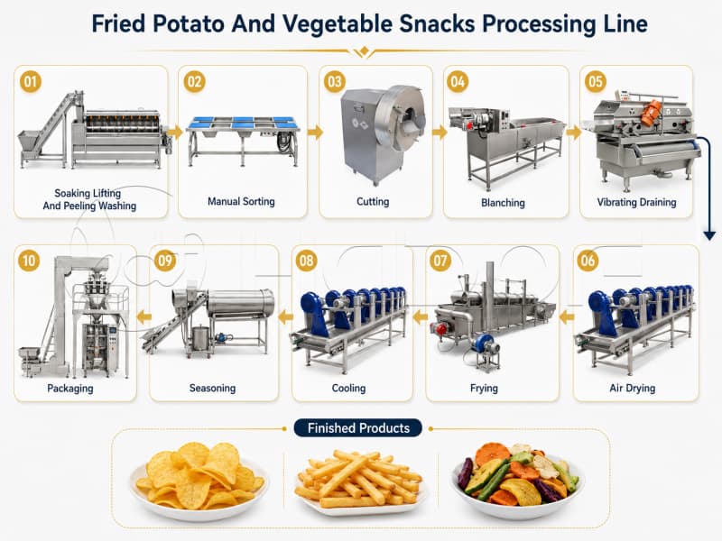 Stegt kartoffel &Forarbejdningslinje for grøntsagssnackse Fried Potato & Vegetable Snacks Processing Line